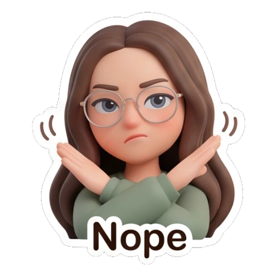 Firm girl with glasses making a cross sign for no. Cute Glasses Girl Daily sticker for expressive chats and social replies.