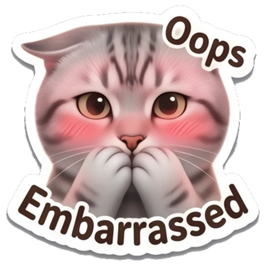Shy blushing tabby cat covering mouth with 'Oops Embarrassed' text Tabby Cat Daily Vibes sticker for expressive chats and social replies.