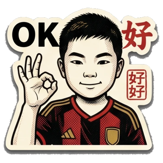 Young boy making an OK hand gesture with a confident smile. Young Soccer Fan Expressions sticker for expressive chats and social replies.
