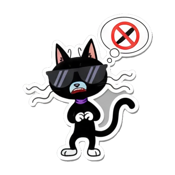 Black cat wearing sunglasses with a no-entry thought bubble Playful Black Cat Daily Life sticker for expressive chats and social replies.