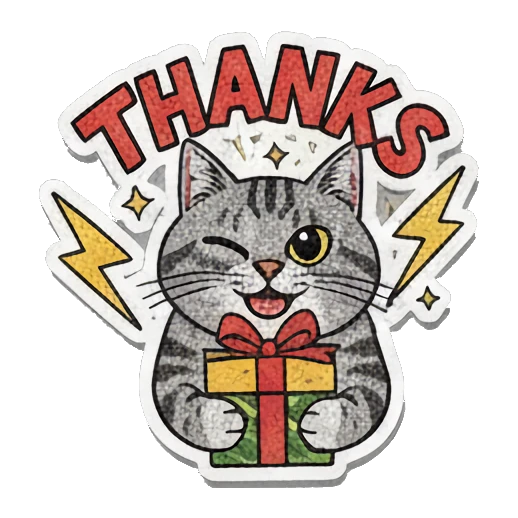 cat holding a gift saying thanks Retro Grumpy Cat Vibes sticker for expressive chats and social replies.