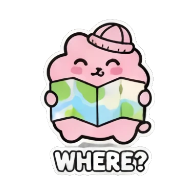 Blob looking at a map Pinky Blob Adventures sticker for expressive chats and social replies.