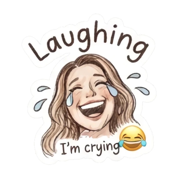 Girl laughing with tears, text Laughing Charming Doodle Girl Expressions sticker for expressive chats and social replies.