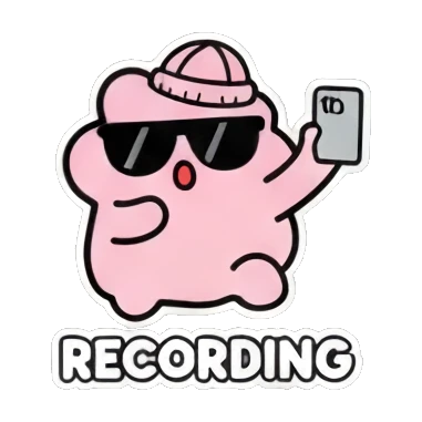 Blob recording with phone Pinky Blob Adventures sticker for expressive chats and social replies.