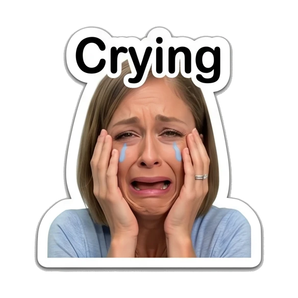 Woman crying with hands on face with text 'Crying' Daily Life of a Modern Woman sticker for expressive chats and social replies.