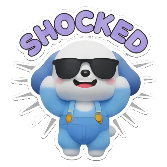 蓝色小狗戴墨镜举手，文字SHOCKED，震惊表情 Blue Puppy Daily Adventures sticker for expressive chats and social replies.