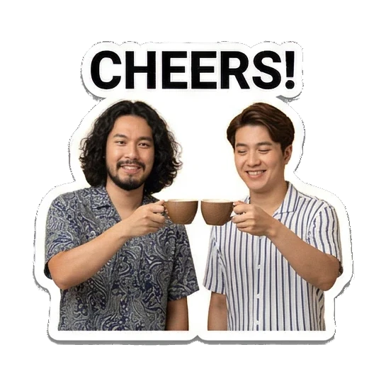 两人举杯庆祝 Dynamic Duo Daily Vibes sticker for expressive chats and social replies.