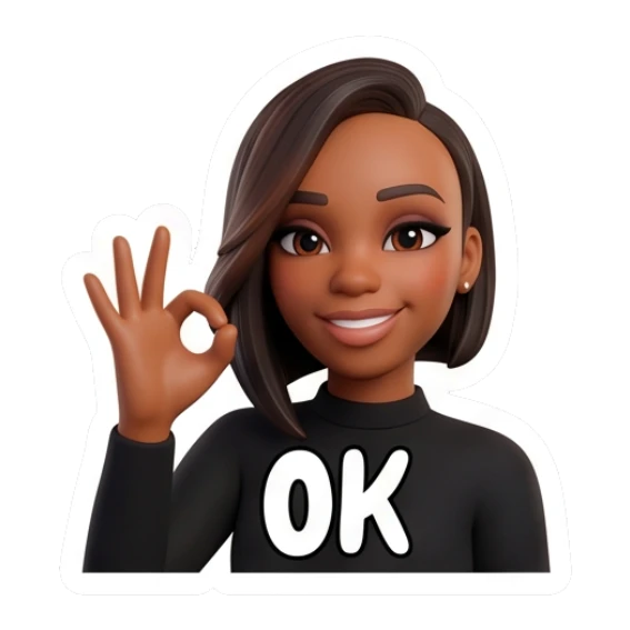 Stylish woman making an OK hand gesture with a confident smile. Modern Chic Expressions sticker for expressive chats and social replies.