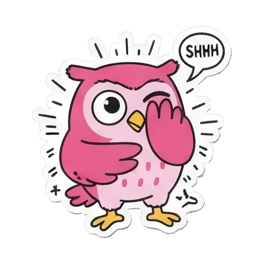 安静嘘声SHHH Pink Owl Expression Stickers sticker for expressive chats and social replies.