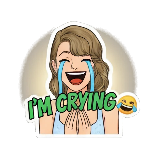 Pop star laughing while crying with 'I'M CRYING' text Pop Star Daily Vibes sticker for expressive chats and social replies.