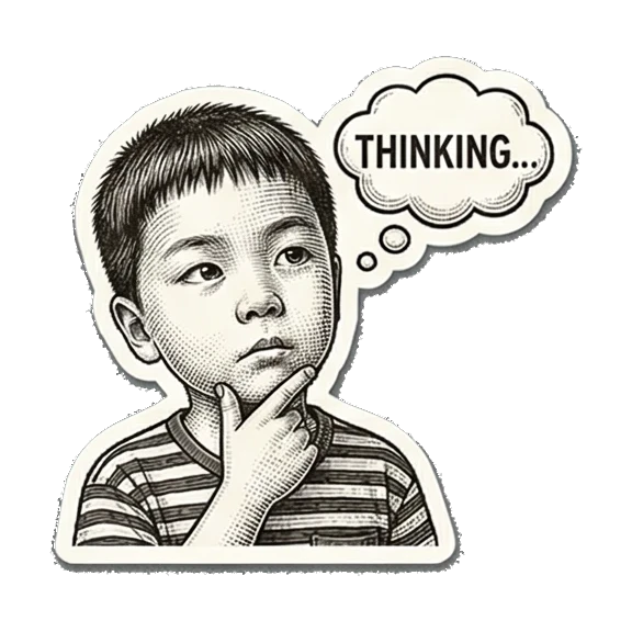 Boy thinking deeply. Little Boy's Engraved Emotions sticker for expressive chats and social replies.