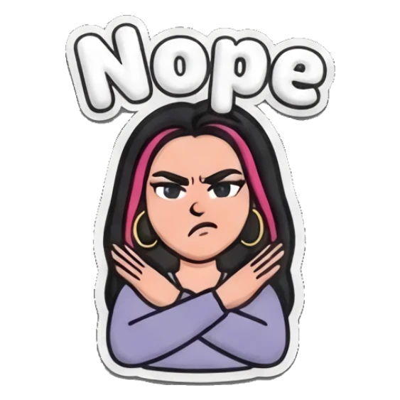Firm girl crossing arms to say nope Puff Print Girl Vibes sticker for expressive chats and social replies.