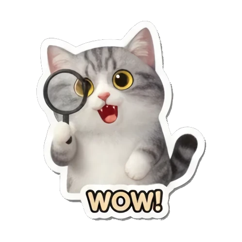 拿着放大镜惊叹 Whimsical Tabby Adventures sticker for expressive chats and social replies.