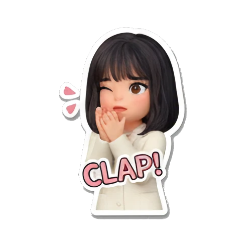 Girl clapping hands with text CLAP Office Chic Girl Daily sticker for expressive chats and social replies.