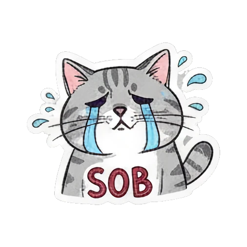 Crying cat sobbing Playful Gray Tabby Diary sticker for expressive chats and social replies.