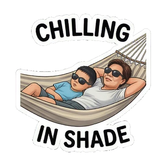 母子在吊床上放松 Mom & Son's Summer Fun sticker for expressive chats and social replies.