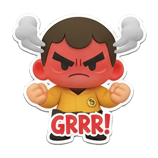 4. Angry boy with red face and steam, Grrr text. Cheerful Yellow Boy Adventures sticker for expressive chats and social replies.