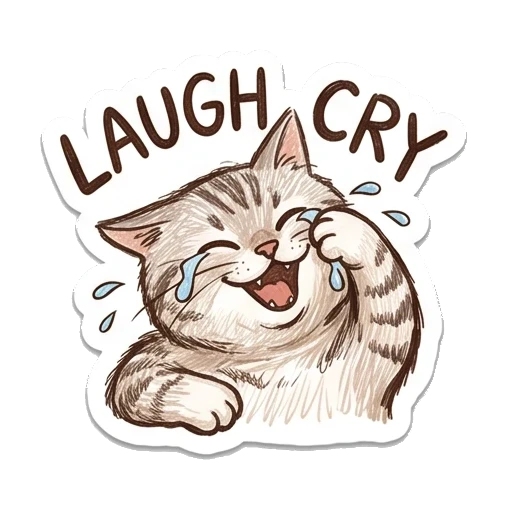 Cat laughing until crying Cozy Tabby Doodle Life sticker for expressive chats and social replies.
