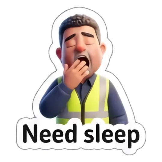 Worker yawning, looking sleepy and exhausted. Busy Worker Life sticker for expressive chats and social replies.