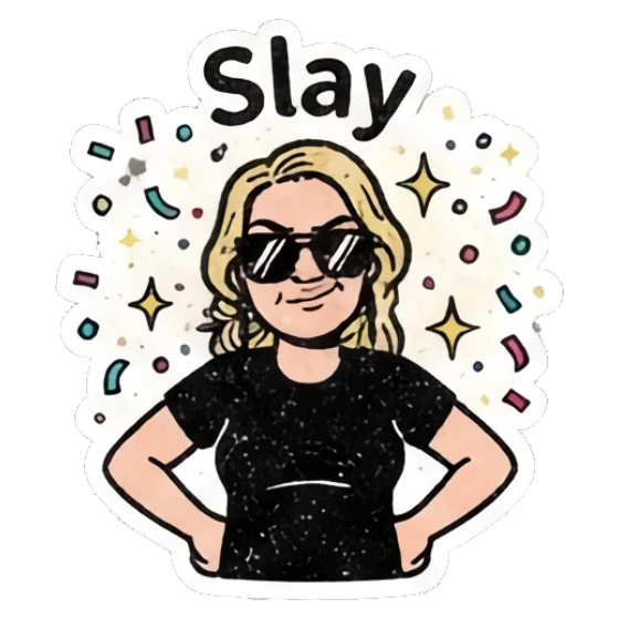 Blonde woman wearing sunglasses looking cool with text Slay Retro Blonde Daily Vibes sticker for expressive chats and social replies.