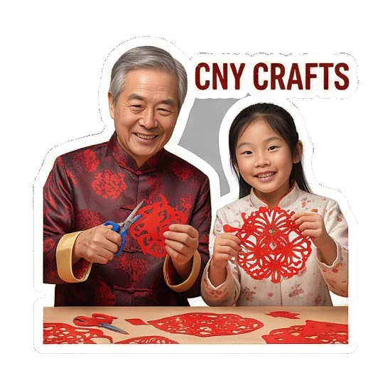 Making paper crafts Grandpa and Granddaughter CNY Moments sticker for expressive chats and social replies.