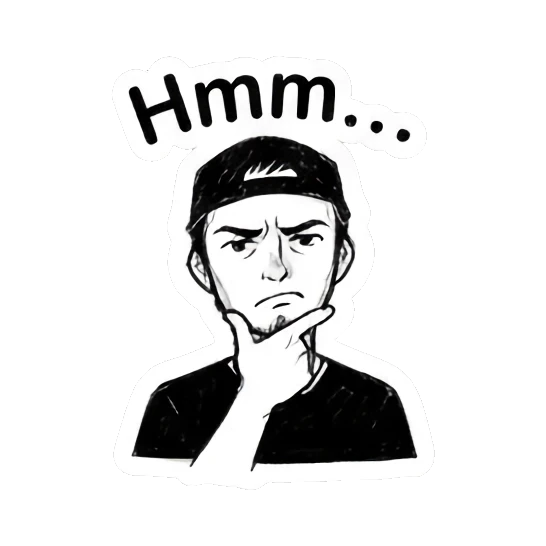 Thoughtful man touching chin in hmm pose Cool Guy Doodle Daily sticker for expressive chats and social replies.