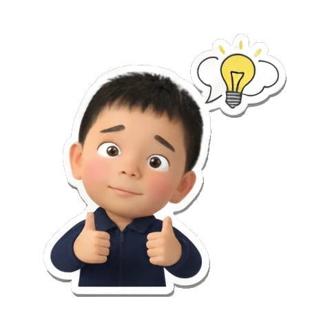 Boy giving thumbs up with 'IDEA!' lightbulb Chibi Boy's Daily Fun sticker for expressive chats and social replies.