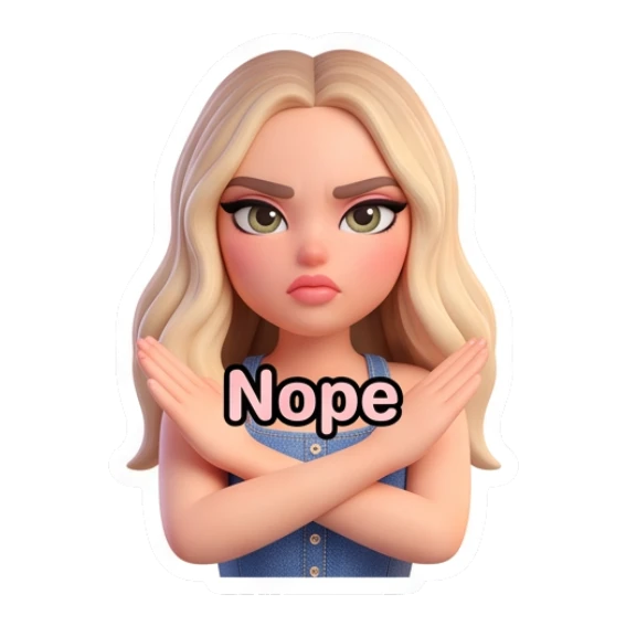 Blonde girl crossing arms with Nope text Blonde Girl Daily Vibes sticker for expressive chats and social replies.
