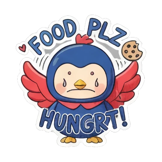 饥饿想吃东西 Blue Birdie Moods sticker for expressive chats and social replies.