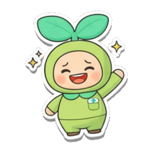 萌芽精灵开心挥手打招呼 Sproutling Emotions sticker for expressive chats and social replies.