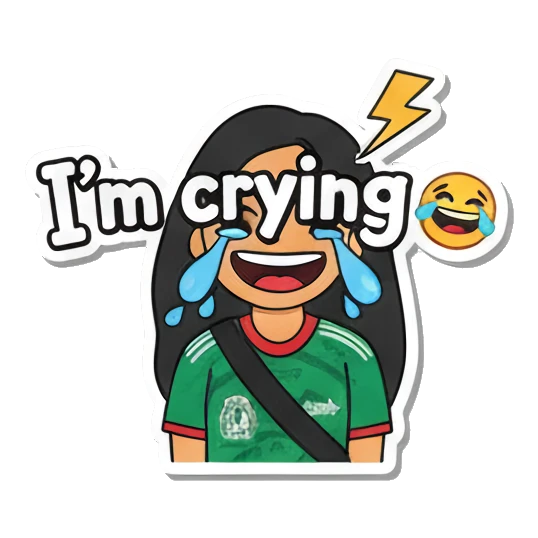Girl crying with text I'm crying Soccer Fan Girl Daily Life sticker for expressive chats and social replies.