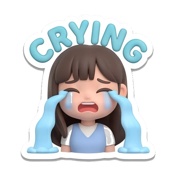Girl crying with blue tears and text CRYING Cute Girl Daily Expressions sticker for expressive chats and social replies.
