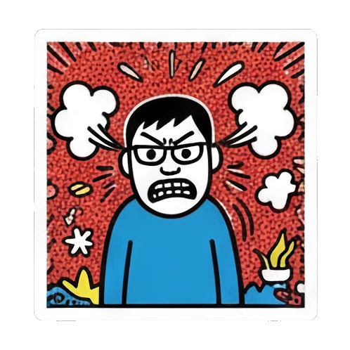 angry boy with steam Keith Haring Style Doodle Boy sticker for expressive chats and social replies.