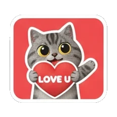 Tabby cat holding a heart with LOVE U text Tabby Cat Daily Moods sticker for expressive chats and social replies.
