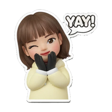 Happy girl cheering with YAY text Cute 3D Girl Daily Life sticker for expressive chats and social replies.