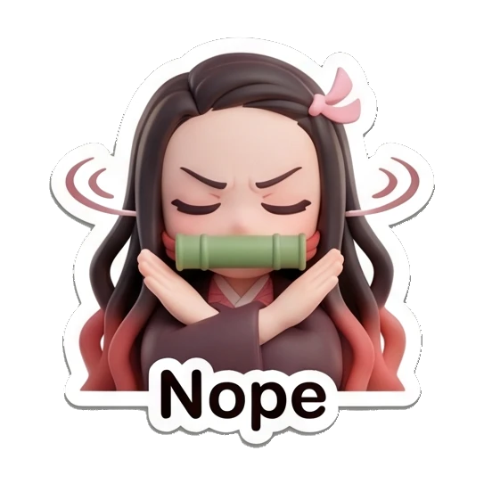 Nezuko crossing arms to signal a firm 'Nope' Nezuko Cute 3D Moments sticker for expressive chats and social replies.