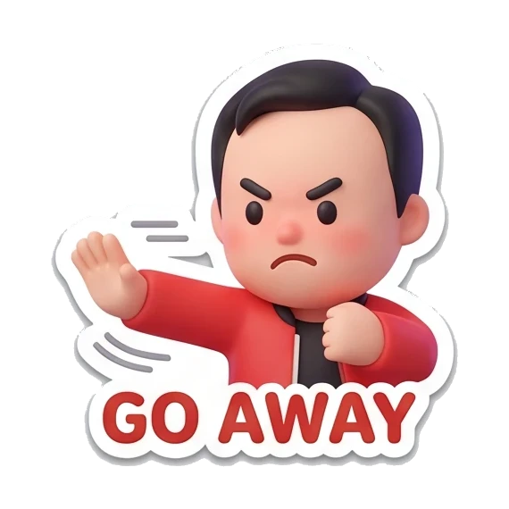 boy gesturing go away Cheerful Fanboy Daily Life sticker for expressive chats and social replies.
