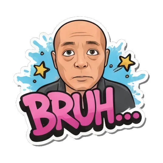 Man with 'Bruh' face Bald Guy's Street Vibes sticker for expressive chats and social replies.