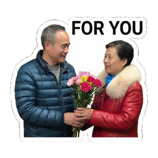 爷爷送花给奶奶 Sweet Senior Duo sticker for expressive chats and social replies.
