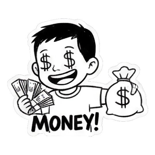 boy with money signs Quirky Boy Daily Life sticker for expressive chats and social replies.