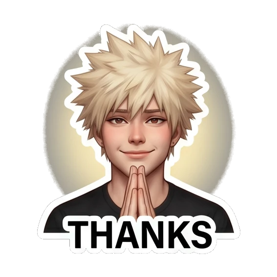 Spiky hair boy with hands pressed together in a thankful gesture. Spiky Hair Anime Boy Expressions sticker for expressive chats and social replies.