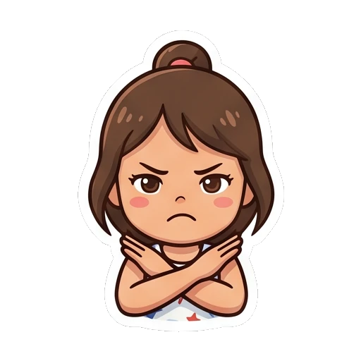 Girl crossing arms with a grumpy no expression Cheerful Star Girl Adventures sticker for expressive chats and social replies.