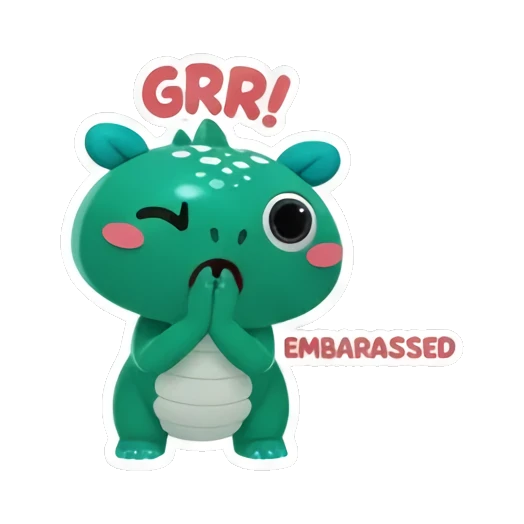 Green dinosaur looking shy with GRR and EMBARASSED text Little Green Dino Adventures sticker for expressive chats and social replies.