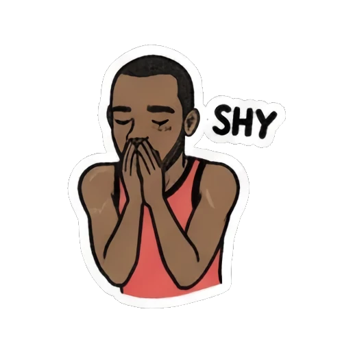 Man looking shy with hands over mouth and text SHY Cool Guy Daily Vibes sticker for expressive chats and social replies.