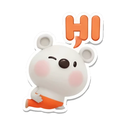 Polar bear cub waving hello with HI text, friendly posture. Cheerful Polar Bear Cub sticker for expressive chats and social replies.