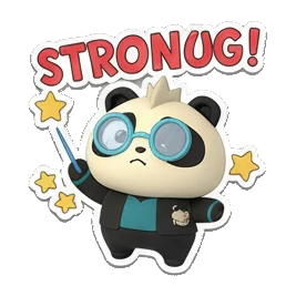 Panda wearing glasses and holding a pointer. Cosmic Panda Adventures sticker for expressive chats and social replies.