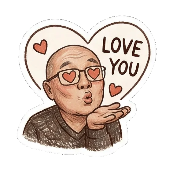 Sending love kiss Bald Uncle Daily Life sticker for expressive chats and social replies.