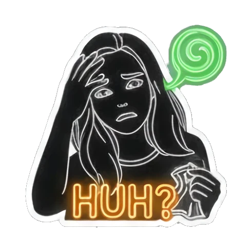 线条女孩困惑HUH? Neon Glow Girl sticker for expressive chats and social replies.