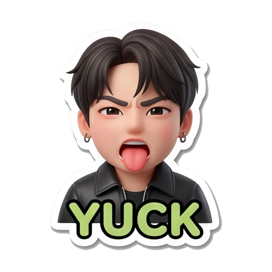 Charming boy sticking his tongue out in disgust with 'YUCK' text Charming Boy Daily Expressions sticker for expressive chats and social replies.