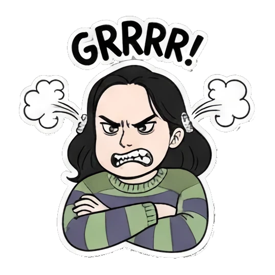 生气咆哮GRRRR Cartoon Girl Expressions sticker for expressive chats and social replies.